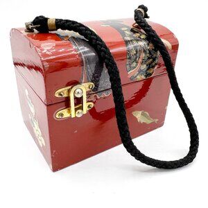 Antique 1920's Lacquer Ware Decoupage Purse Hand Bag Geisha Charles Marchant